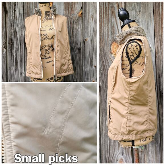 Fur Trim Vest Columbia Quiet Canyon Size M Med White Tan Zip Front Reversible - Picture 9 of 13